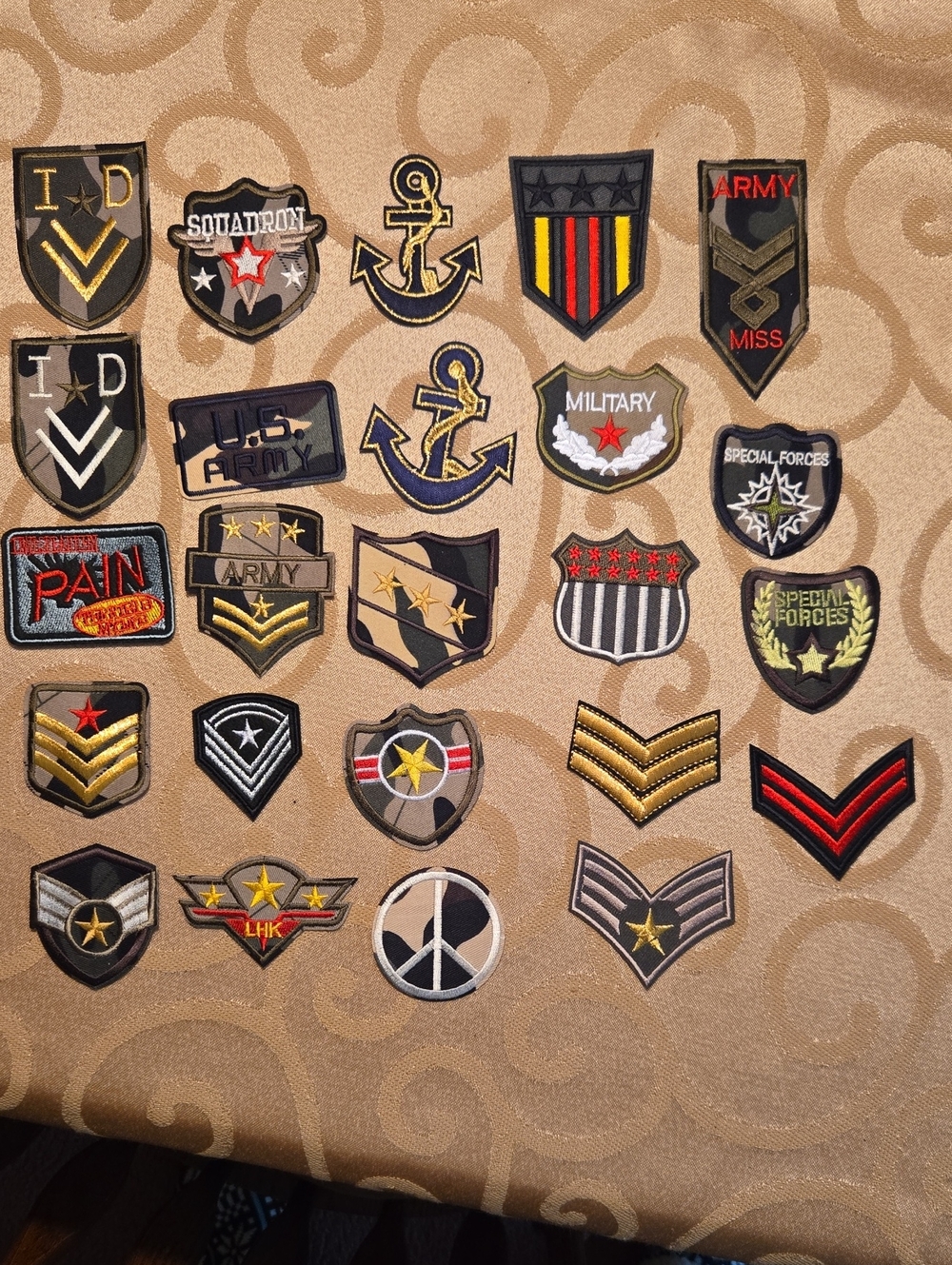 Embroidered Military-Inspired Iron-On Patch Set in Black, Gold, Red
